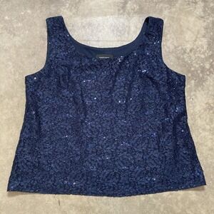 R M Richards Blouse Womens Sz 14 P Beaded Evening Tank Top‎ Navy Blue